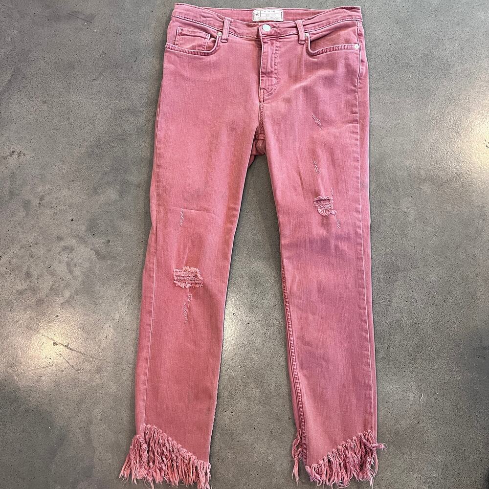 We the Free Great Heights Frayed ankle boho pink rust jeans womens 29 pants - Picture 2 of 8